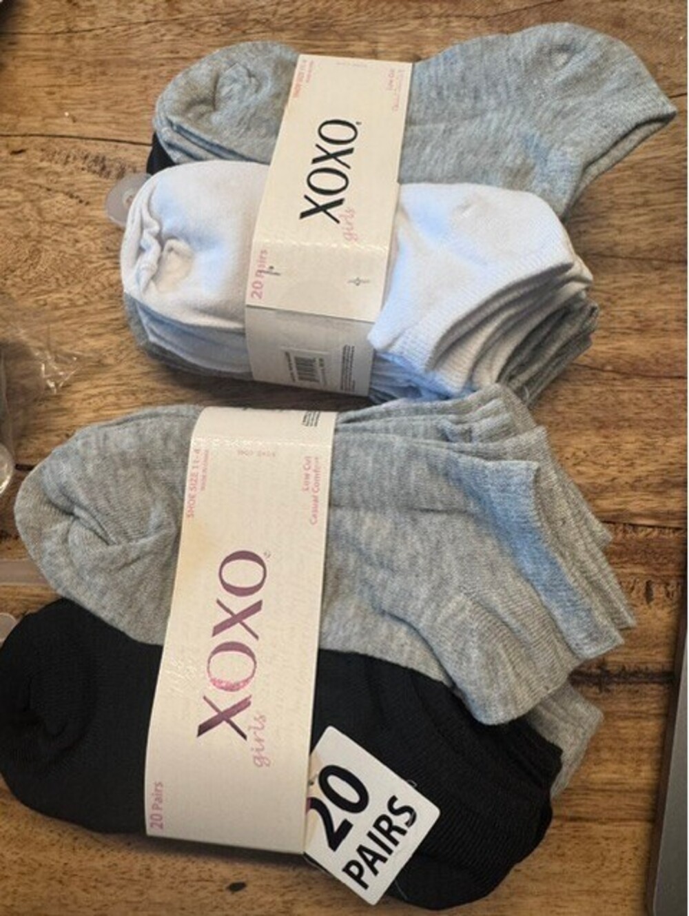 NWT Girls 11-4 {2 packs} XOXO socks - 40 pairs of socks total grey white black